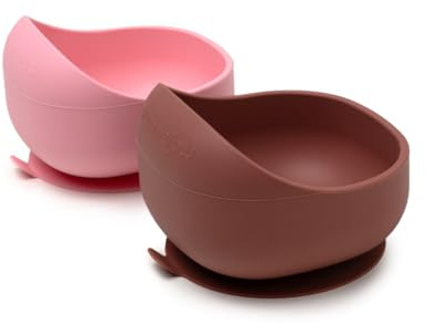 muchmellow - Set Pappa Silicone MADE IN ITALY 2 Pezzi, Ciotola con Ventosa Anticaduta, Svezzamento, Plastic Free, BPA Free, Lavabile Lavastoviglie (Rosa + Rosso)