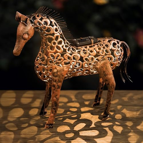 Garden Mile Filigree Horse Solar Powered Garden Ornaments Outdoor Bronze Effect Metal Silhouette Garden Animal Statues & Sculptures LED Lights Versatile Outdoor Ornaments Decoration