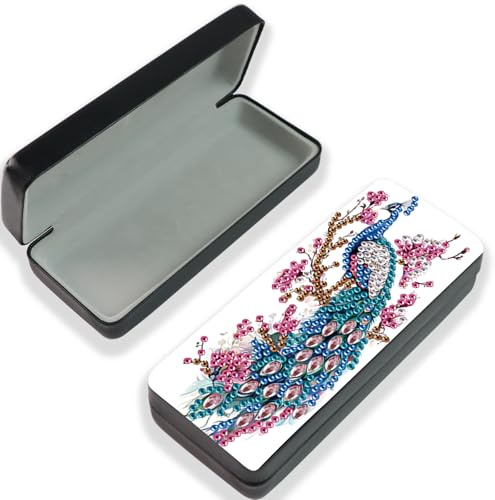 JISHSHAY Diamantmålning fodral påfågel glasögon diamantmålning låda diamantmålning glasögon fodral djur DIY vuxen kit broderi korsstygn pussel vuxen solglasögon fodral