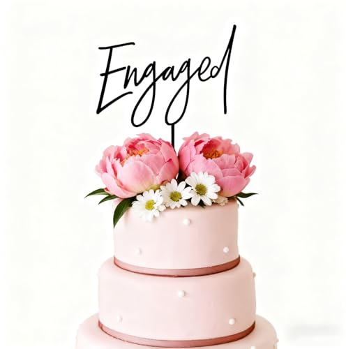 Acrylic Black Engaged Cake Topper - Engagement Party Cake Decoration Sign Dessert Decor, We're Engaged Cake Cake Charm for Bachelorette Party Decoration Supplies (BLACK B)