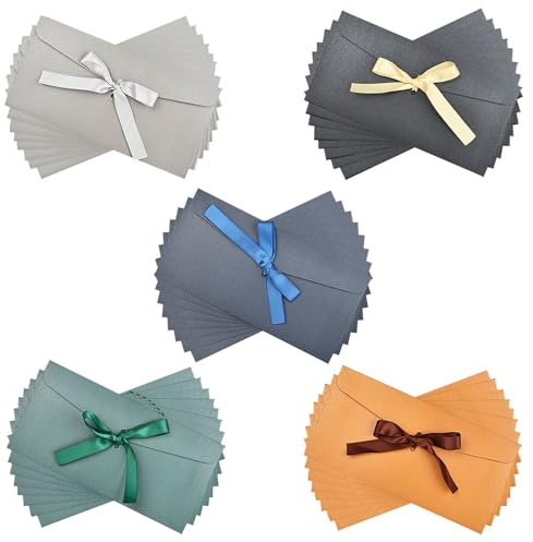 50 Stück Briefumschläge Kraftpapier Bunt, Farbige Briefumschläge mit Bändern, Retro Kraftpapier Vintage Kraft Briefumschläges,22 x 11cm Bunte Briefumschlag für Weihnachten Geburtstage,Hochzeiten,Party