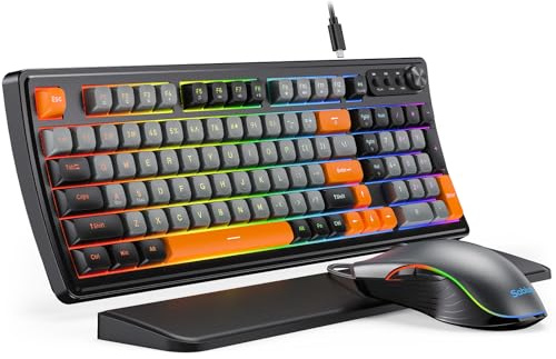 SABLUTE Tastiera e mouse da gioco con cavo, tastiera meccanica retroilluminata RGB, tastiera da gioco per PC, manopola multimediale e poggiapolsi ergonomico anti-ghosting in pelle di alta qualità per