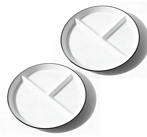 SUNOYA Platos Divididos De Cerámica,2 Piezas Platos Control De Raciones,Plato Control De Porciones Adulto,Plato Para Dieta Ceramica Para Adultos,Snacks,Fiestas,Bocadillos,Ensaladas,Postres