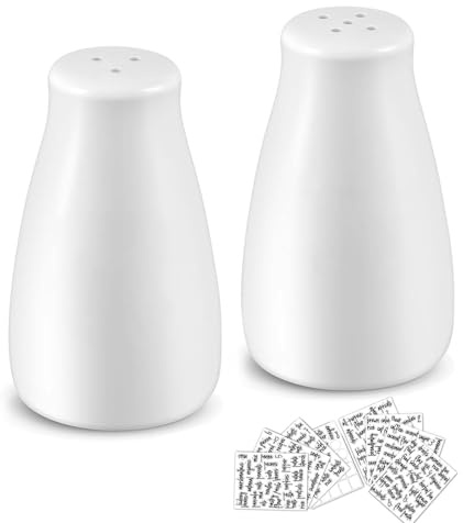 LUMOOM Set saliera e pepe in ceramica, mini spargispezie da viaggio, 80 ml, colore bianco, per cucina, camper, etichette incluse