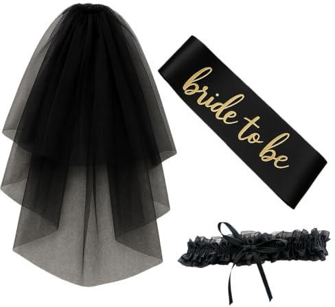 Bride to Be-set, för Jga-tillbehör för kvinnor, svart dubbel-lager slöja, skärp & spets-strumpband, dekoration-set för svensexa