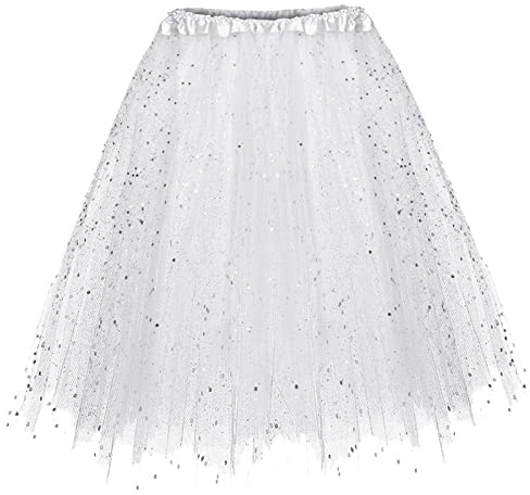 Kostüm Karneval Pailletten Tütü Damen Tütü Rock Retro 80er Elastische Tüll Rock Ballettrock Elastisch Tutu Minirock Party Karneval Kostüm Faschingskostüme