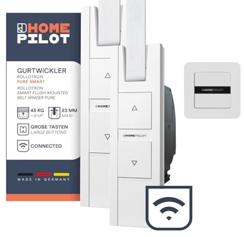Home Pilot Roller shutter set: 2x RolloTron pure smart belt winder and wall button smart for remote control of the electric belt winder