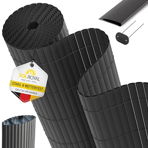 Sol Royal PVC Sichtschutzmatte Sichtschutzzaun mit Clips & Abdeckleiste | 90x300cm Anthrazit Kunststoff Dreifache Verstärkung Gartenzaun Windschutz Balkon Sichtschutz wetterfest UV-beständig P12