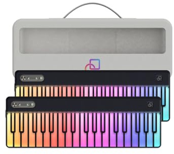 Tela MIDI PartyKeys de 36 teclas con guía lumínica (paquete de 2) con estuche, teclado MIDI Bluetooth inalámbrico para principiantes, USB-C, NFC Tap-to-Pair, teclas de aprendizaje LED, compatible con
