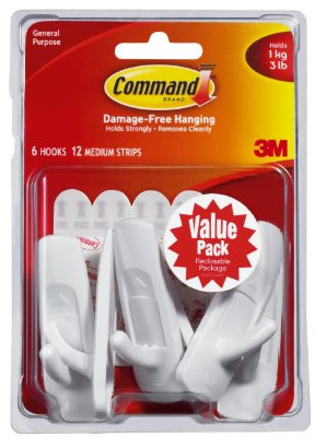 Command 2-packages of 3 lb Capacity White Utility Hooks, 12 hooks total, Decorate Damage-Free, Medium (17001-6ES)