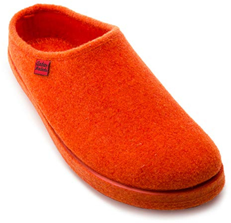 Andrés Machado - Chaussons pour homme et femme pour l´hiver - Slippers - AM001 – Tissu et doublure en feutre – Pantoufles unisex - Semelle de marche en caoutchouc - Orange, EU 36