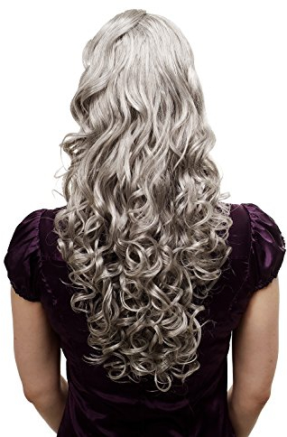 WIG ME UP - N310-51 Toupet/Coda di Cavallo Voluminoso Ondulati Ricci Molto lunga circa 60 cm Grigio