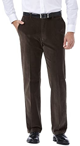 Haggar Herren Klassische Passform, Stretch-kord Freizeithosen, braun, 36W / 34L
