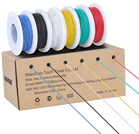 TUOFENG - Set di fili elettronici da 30 AWG, 0,05 mm², filo in silicone flessibile, bobina da 20 metri in diversi colori, filo di rame stagnato da 60 V