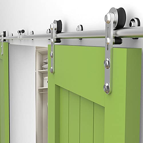 CCJH 11FT/335cm Stainless Steel Tube Sliding Barn Track Double Door Hardware Kit for Wood Door