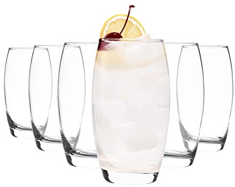 LAV Empire Highball - Juego de 6 vasos transparentes de 510 ml, vasos altos de vidrio para agua, ginebra, jugo, cóctel, bebida, vasos
