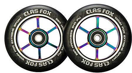 CLAS FOX Pro Stunt Scooter Rollen Roller Räder Wheels 100mm EIN Paar mit ABEC-9 Kugellager CNC Metallkern Graviti (2 stücke) (schwarz-Regenbogen)