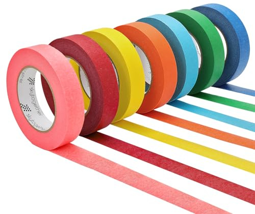 skytogether Colored Masking Tape 1 Inch Wide Rainbow Color Tape Rolls for Kids Classroom Colorful Painters Tape Colors Art Craft Tape, 1 Inch x 60 Yards, 7 Rolls