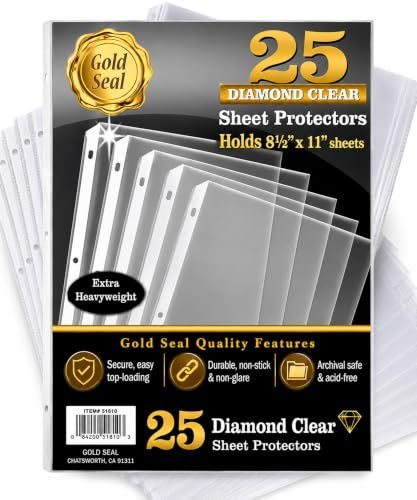 GOLD SEAL 100 Count Diamond Clear Extra Heavyweight Sheet Protectors, 4 mils Strong,8.5 x 11, Top Load, 100 Pack