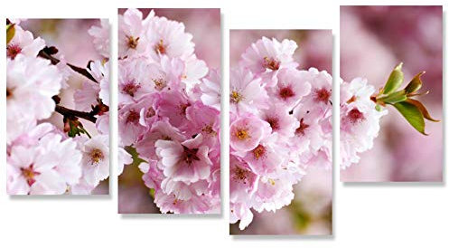 Quadri L&C ITALIA Fiori di Pesco 3 - Quadro con Fiori Moderni Rosa per Soggiorno Camera da Letto Ufficio 152 x 78 Stampa su Tela Canvas da Parete 4 Pezzi Grandi