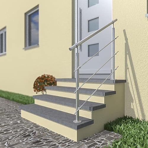 Edelstahl Treppengeländer/Außengeländer, 2m lang, 0,9m hoch, Aufmontage, je 2 Pfosten + Handlauf mit Kugelring + 3 Querstäbe + Zubehör, Winkelverstellbar (L:2000mm H:900mm)