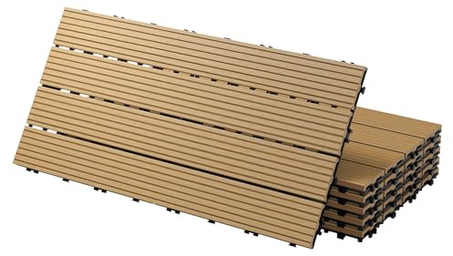 ECD Germany Dalles Terrasse Clipsables WPC 60x30 cm/30 pièces=5m² Teck Strié Aspect Bois Panneaux avec Système à Clic et Drainage Revêtement de Sol Carrelage Lames Patio Jardin Extérieur