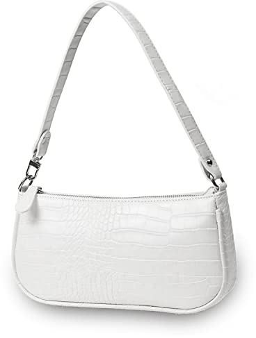 Camilife Handtasche Damen Vintage, Umhängetasche mit Schickem Krokoprägung-Druck, Kleine Umhängetasche Damen,Damen Schultertasche,Frau Vintage Shoulder Mini Bag (Weiß)