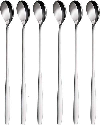 PIQIUQIU Latte Macchiato Löffel Set, 6-teilig, 22 cm - Lange Löffel für Cocktails & Desserts, Edelstahl poliert, spülmaschinengeeignet1