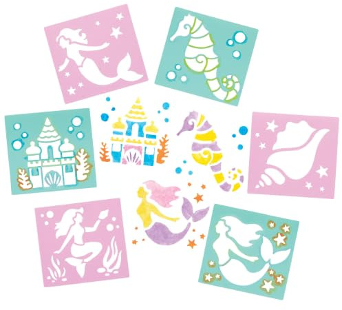Baker Ross FE203 Mermaid Stencils - Pack of 8, Plastic Stencils for Children, Art Set for Kids to Create and Design Themed Books, Cards and Pictures