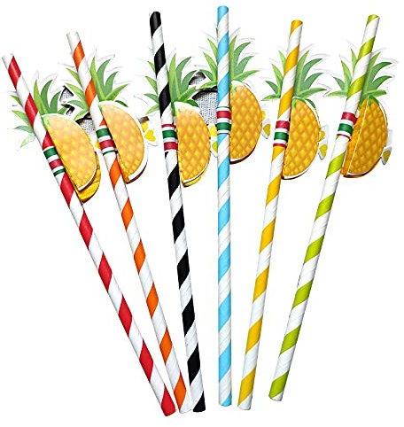 Cocktail Strohhalme,3D Papier Strohhalme 50 Stück Ananas Trinkhalme für Tropical Drinks Strand Geburtstag Hochzeit Hawaii Party Deko