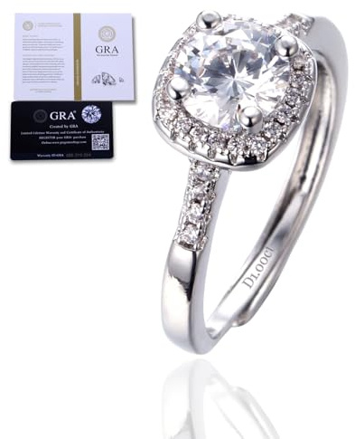 HALUKAKAH Bague Moissanite Femme D Couleur 1.0 ct Carré,Diamant de 1 Carat Cultivé en Laboratoire avec Certificat,Argent Sterling Plaqué Platine,Ajustable,pour Épouse,Petite Amie,Anniversaire,Mariage