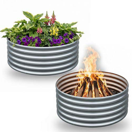 FORTUNO Hochrunder, verzinktes Hochbeet, Set mit Box, Durchmesser 90 cm x H 4,5 m, Metall, für den Außenbereich, Blumenbeet, Stahl, Terrasse, Boden, Pflanzgefäß zum Pflanzen von Gemüse und Kräutern,