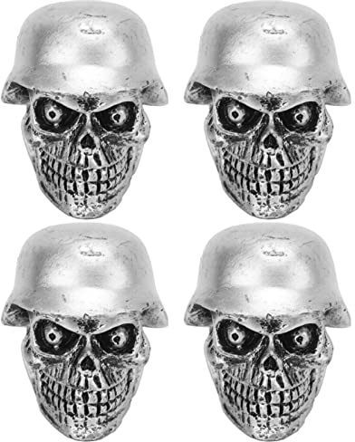 4 Stück/Set Reifenventilkappen, KIMISS Totenkopf-Reifenventilkappen mit Gummiring, Universell für Autos, Fahrräder, SUVs, Lastwagen, Fahrräder, Motorräder (ABS + Kupfer)(Silber)