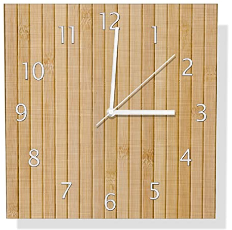 Wallario Design Wanduhr Holzpanele hell aus Aluverbund, Alu-Uhr Größe 30 x 30 cm, weiße Zeiger mit Metalloptik