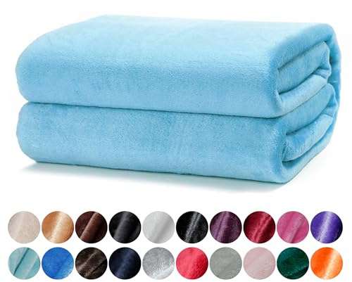 DALINA Textil - Manta para Sofá pequeña 130x160cm - Manta Terciopelo - Manta Ligera Franela para Sofá, Cama, Viaje, Sala de Estar (Celeste)