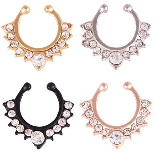 Mesnt Lippenring Piercing, 1.5mm Septum Ringe aus LegierungC-Form mit Zirkonia Mehrfarbig 4Stck