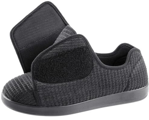 Ravelier Men's Adaptive Wide Width Diabetic Slipper Shoe, 9W, Dark Grey