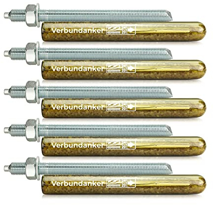 Isolbau Verbundanker Set - Verbundankerpatrone styrolfrei V20 + Ankerstange verzinkt M20 x 260 - ETA/ETAG Zulassung - 5 Stück