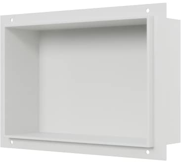 BERNSTEIN nicho de pared de acero inoxidable BS203010 sin borde - 20 x 30 x 10 cm - estante de ducha para utensilios de baño - instalación flexible - nicho de ducha en blanco