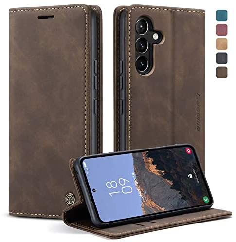 KZB Handyhülle für Samsung Galaxy A54 5G Hülle Premium Lederhülle Klappbar Flip Case Tasche Magnet Kartenfach Standfunktion Schutzhülle für Galaxy A54 5G - Kaffee
