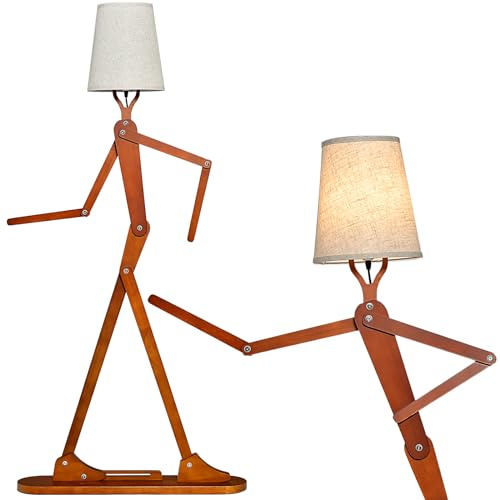 RELAX4LIFE Stehlampe, Stehleuchte mit Verstellbaren Gelenken, Humanoide Standleuchte mit Fußschalter & E27 Fassung, 160cm Standlampe Holz, Stehlampe für Wohnzimmer & Schlafzimmer