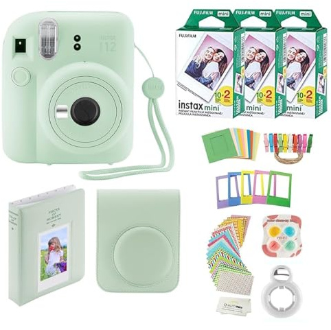 Fujifilm Instax Mini 12 Instant Camera + 60 Photo Prints + Quality Photo Value Bundle, Case, Decoration Stickers, Frames, Photo Album, (Mint Green)
