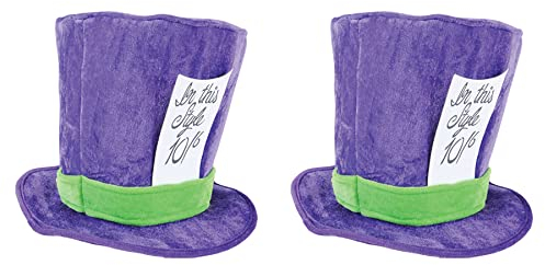 Beistle 2 Stück Plüsch Mad Hatter Top Hüte – Alice im Wunderland Teeparty-Kostüm-Zubehör, feiert mit Ihnen seit 1900, lila/grün/weiß/schwarz