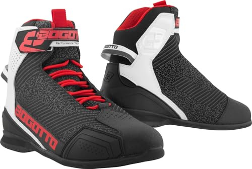 Bogotto Tokyo perforierte Motorrad Schuhe, schwarz/weiß/rot, 46
