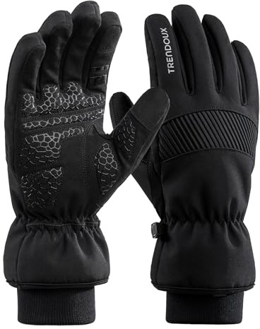TRENDOUX Winter Skihandschuhe für Herren Damen, 3M Thinsulate Unisex rutschfeste Wärme Handschuhe mit Touchfunktion Fingerkuppen Schwarz L