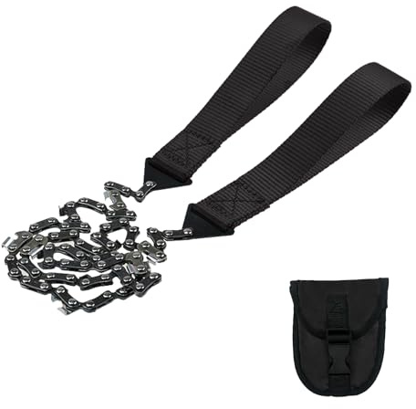 MultiValue Sierra de Cadena Manual, 24 Pulgadas Sierra de Bolsillo Duradera Motosierra de Bolsillo Portátil para Herramientas de Camping Accesorios y Exteriores (A, Negro)