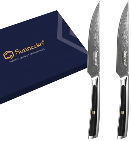 Sunnecko 2pcs Damast Steakmesser Set Damast Steakmesser 2er Set Damastmesser G10 Steak Besteck Set