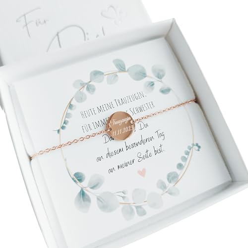 Generisch Trauzeugin Armband mit Gravur - 316L Edelstahl, PVD-vergoldet oder PVD-rosevergoldet - personalisiertes Dankeschön Geschenk Hochzeit Brautjungfer - mit Geschenkbox