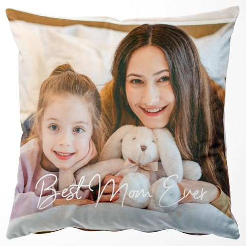 Easycosy personalisiertes Kissen aus Samt doppelseitig mit 2 Fotos 30x30cm | Fotokissen Kissenbezug mit Bild & Text bedrucken als Geschenke für Frauen Freundin zu Geburtstag Hochzeit ohne Kissenfüllung