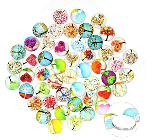 YWKJDDM Muggelsteine Bunte Steine, 100 Stück Glasnuggets 12mm Bunt Glückssteine Muggelsteine kleine Motiv Baum des Lebens für DIY Handwerkliche Schmuckherstellung Heimdekoration